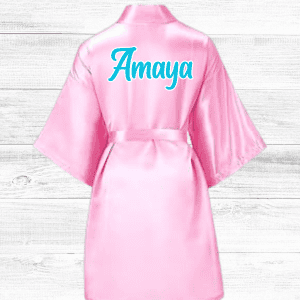 Personalized Pink Satin Robe (Light Blue)