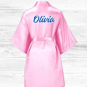 Personalized Pink Satin Robe (Blue)