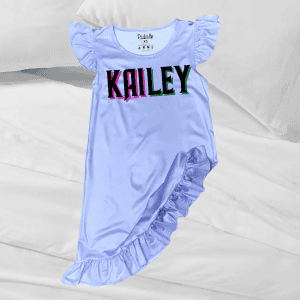 KAILLEY personalized satin nightgown with ruffled sleeves and hem for women.