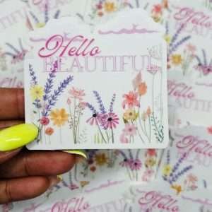 Hello Beautiful floral sticker, perfect for accessories, planners, and crafts, by Perfectly You Apparel.